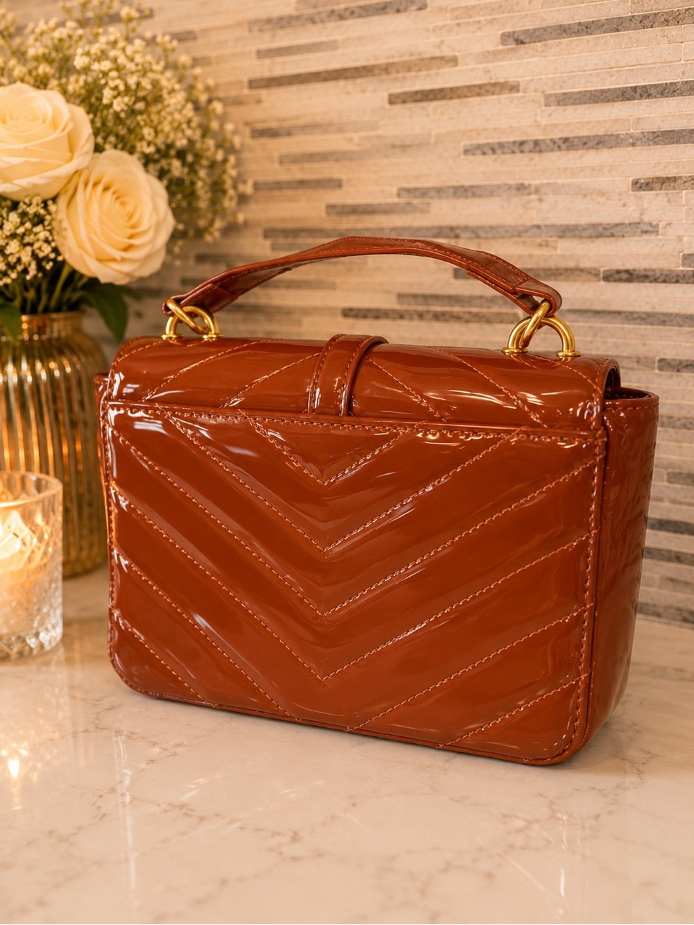 Saint Laurent brown Patent Leather Small Top Handle Bag - Picture 3 of 6